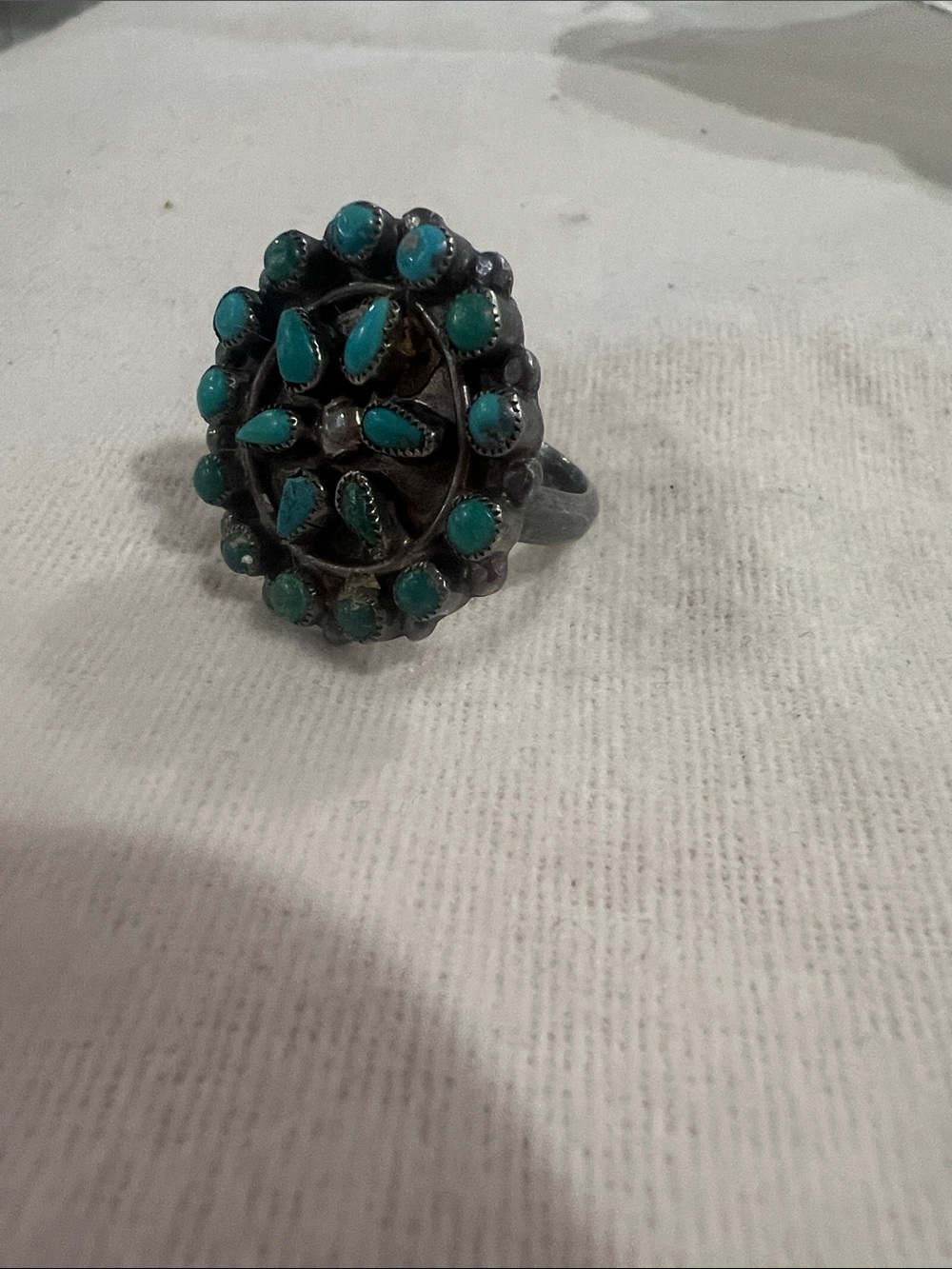 B#57-Turquoise Cluster Sterling-Style Statement Ring - Blue Green